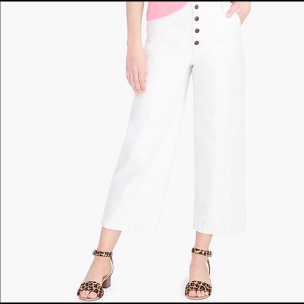 - 𝗝.𝗖𝗥𝗘𝗪 WIDE LEG HIGH WAIST BUTTON FRONT SLUB COTTON PANTS NWT